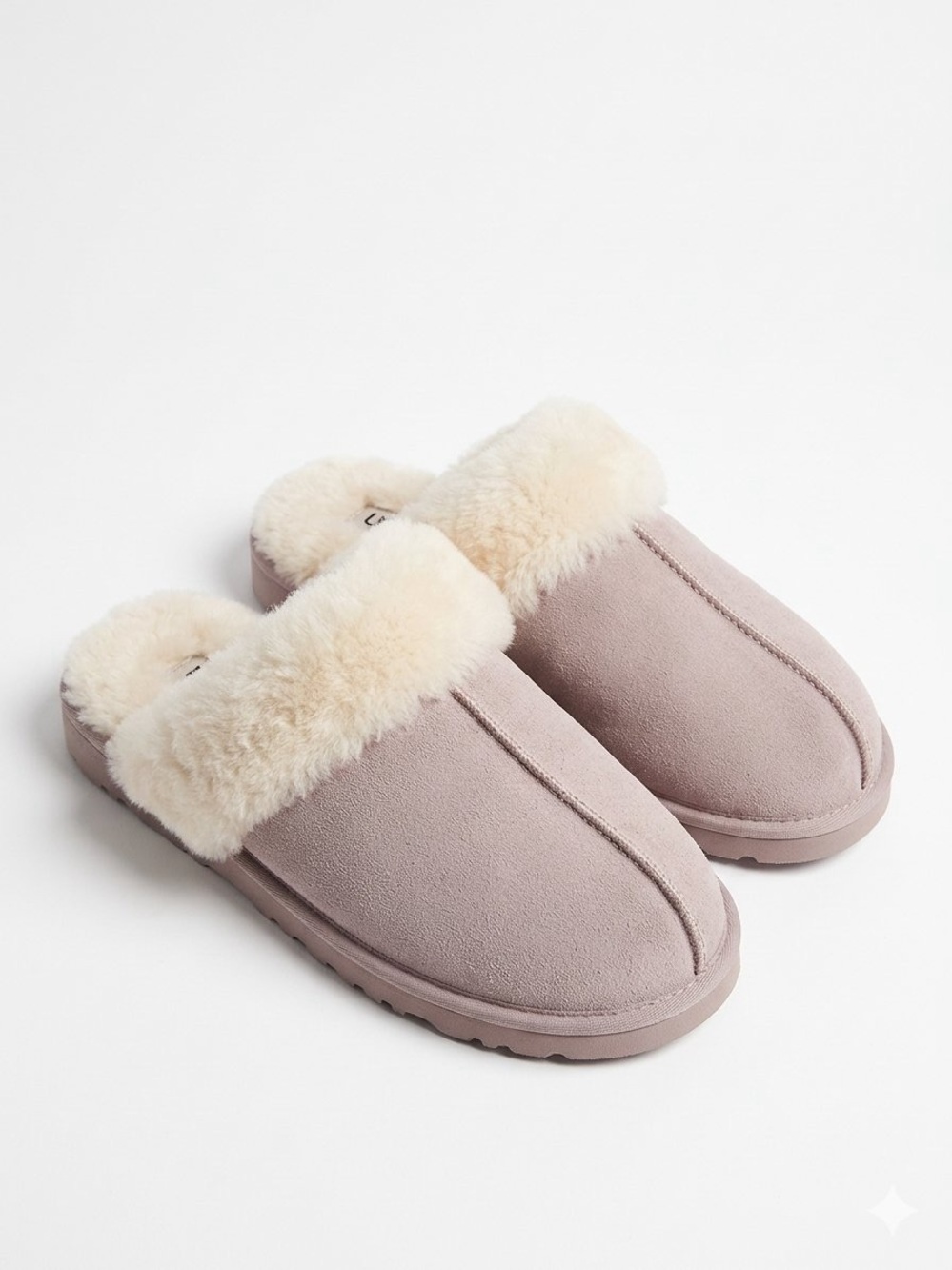 Women's Plush Faux-Shearling Slip-On Slippers in Light Mauve